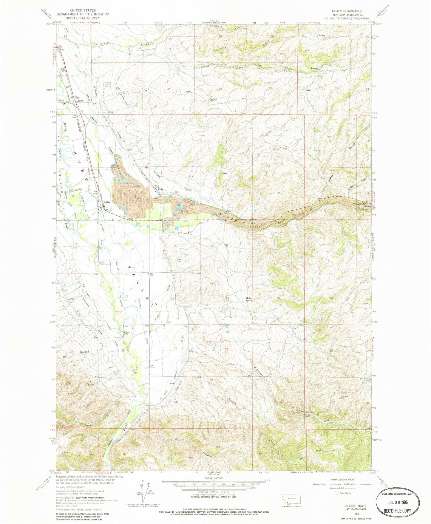 Classic USGS Alder Montana 7.5'x7.5' Topo Map Image