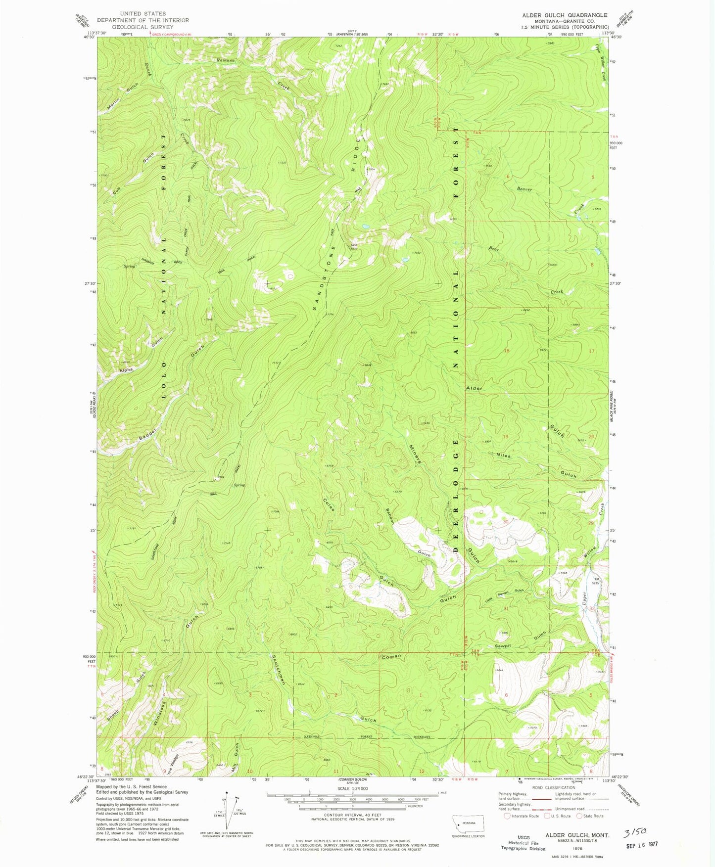 Classic USGS Alder Gulch Montana 7.5'x7.5' Topo Map Image