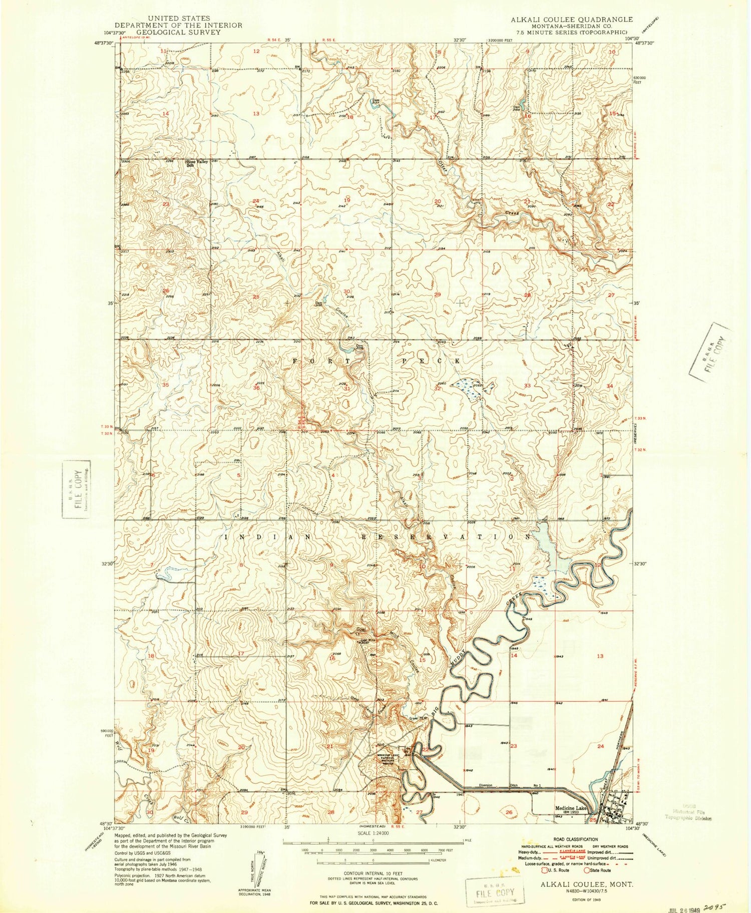 Classic USGS Alkali Coulee Montana 7.5'x7.5' Topo Map Image