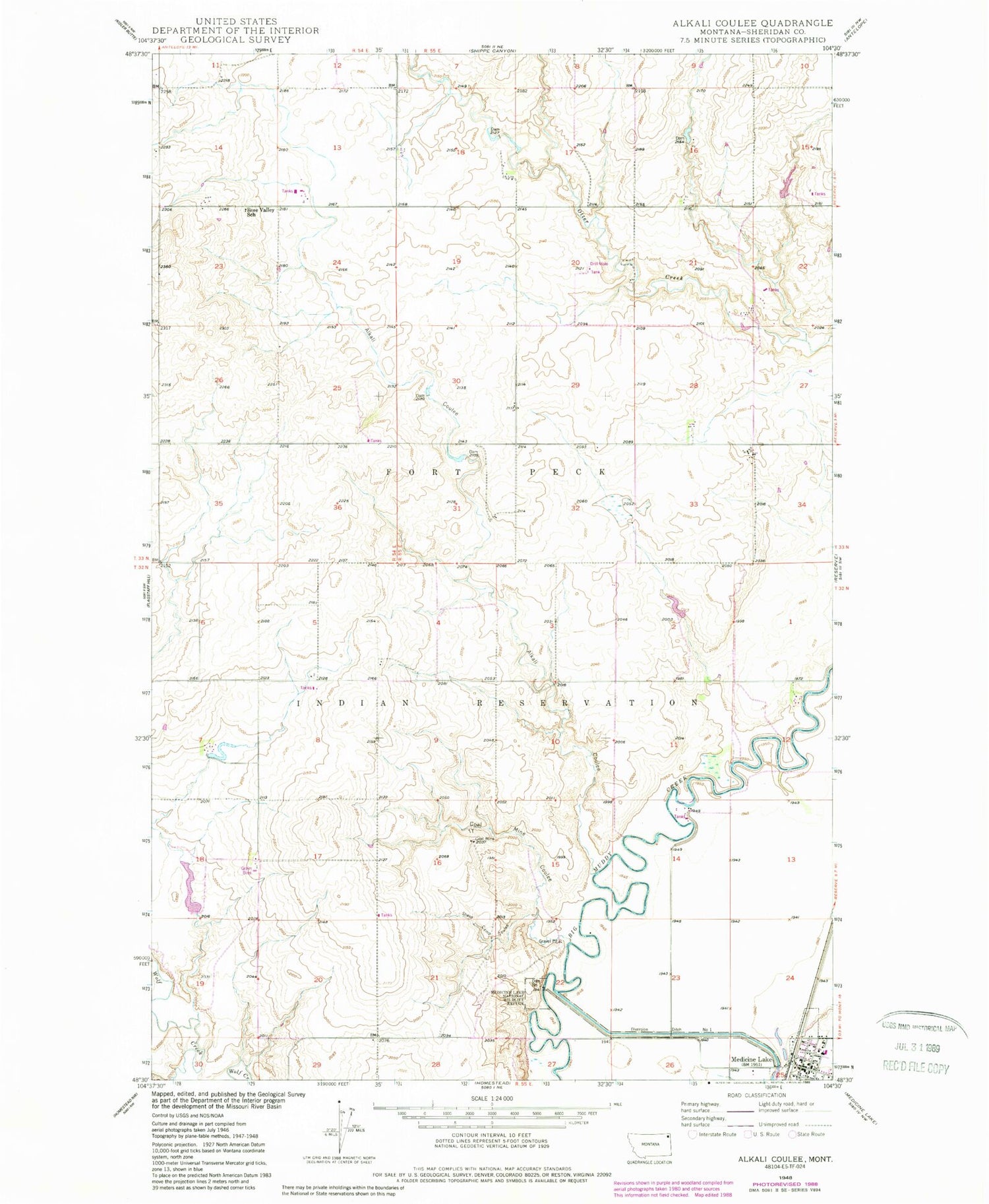 Classic USGS Alkali Coulee Montana 7.5'x7.5' Topo Map Image