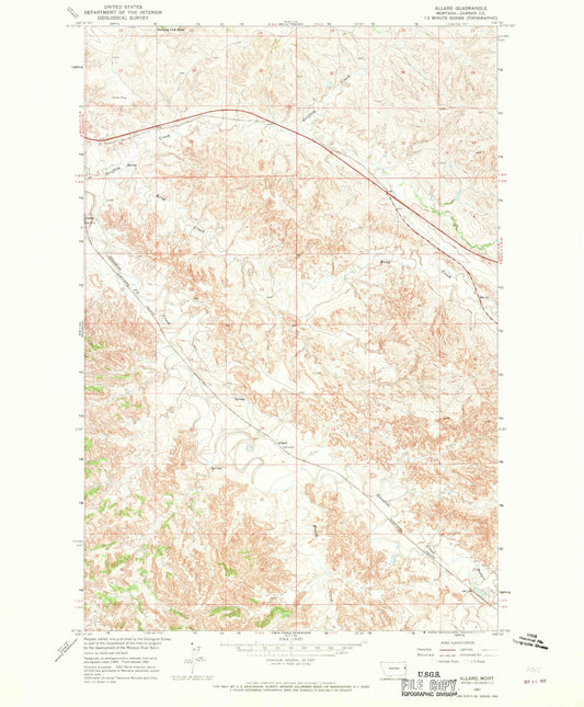 Classic USGS Allard Montana 7.5'x7.5' Topo Map Image