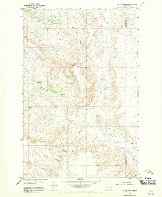 Classic USGS Allard Ranch Montana 7.5'x7.5' Topo Map Image