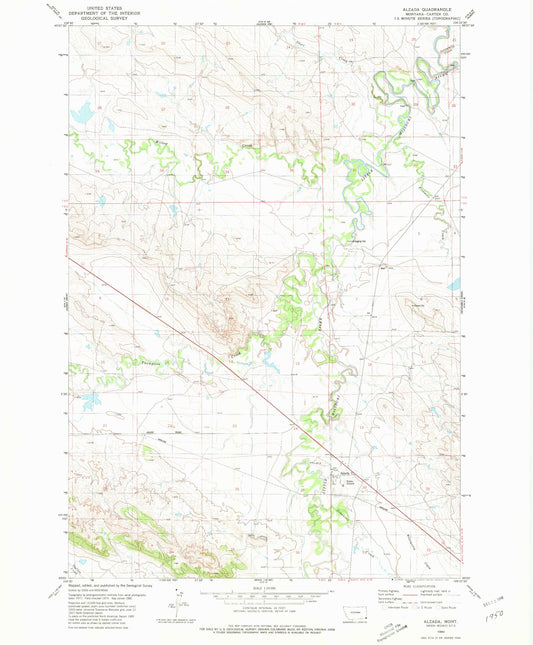 Classic USGS Alzada Montana 7.5'x7.5' Topo Map Image
