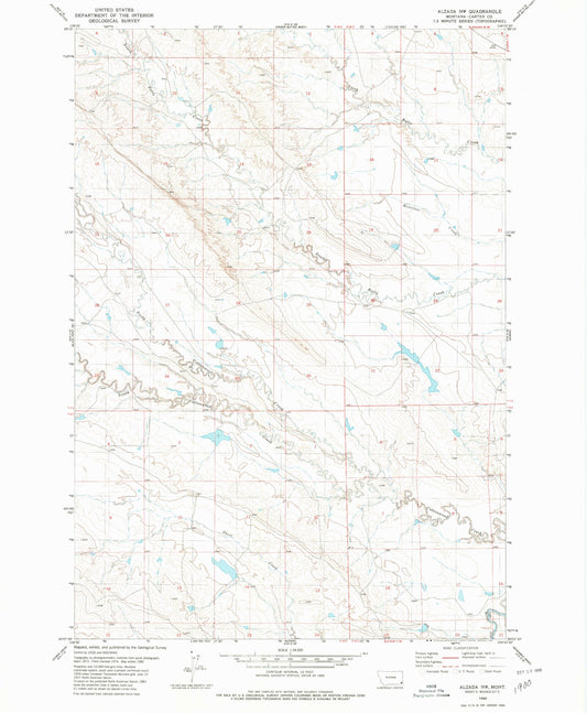 Classic USGS Alzada NW Montana 7.5'x7.5' Topo Map Image