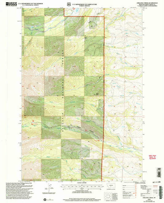 Classic USGS Amelong Creek Montana 7.5'x7.5' Topo Map Image