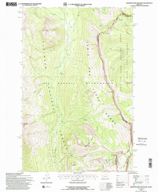 Classic USGS Amphitheatre Mountain Montana 7.5'x7.5' Topo Map Image