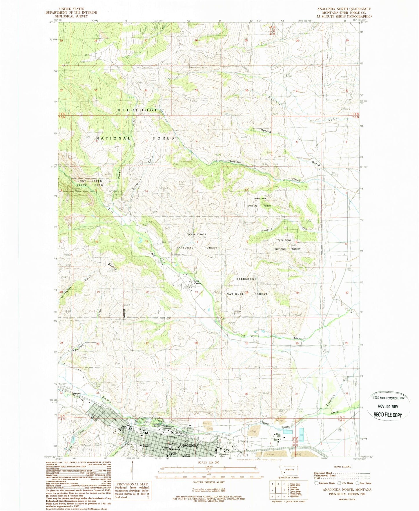 Classic USGS Anaconda North Montana 7.5'x7.5' Topo Map Image
