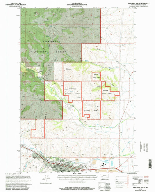 Classic USGS Anaconda North Montana 7.5'x7.5' Topo Map Image