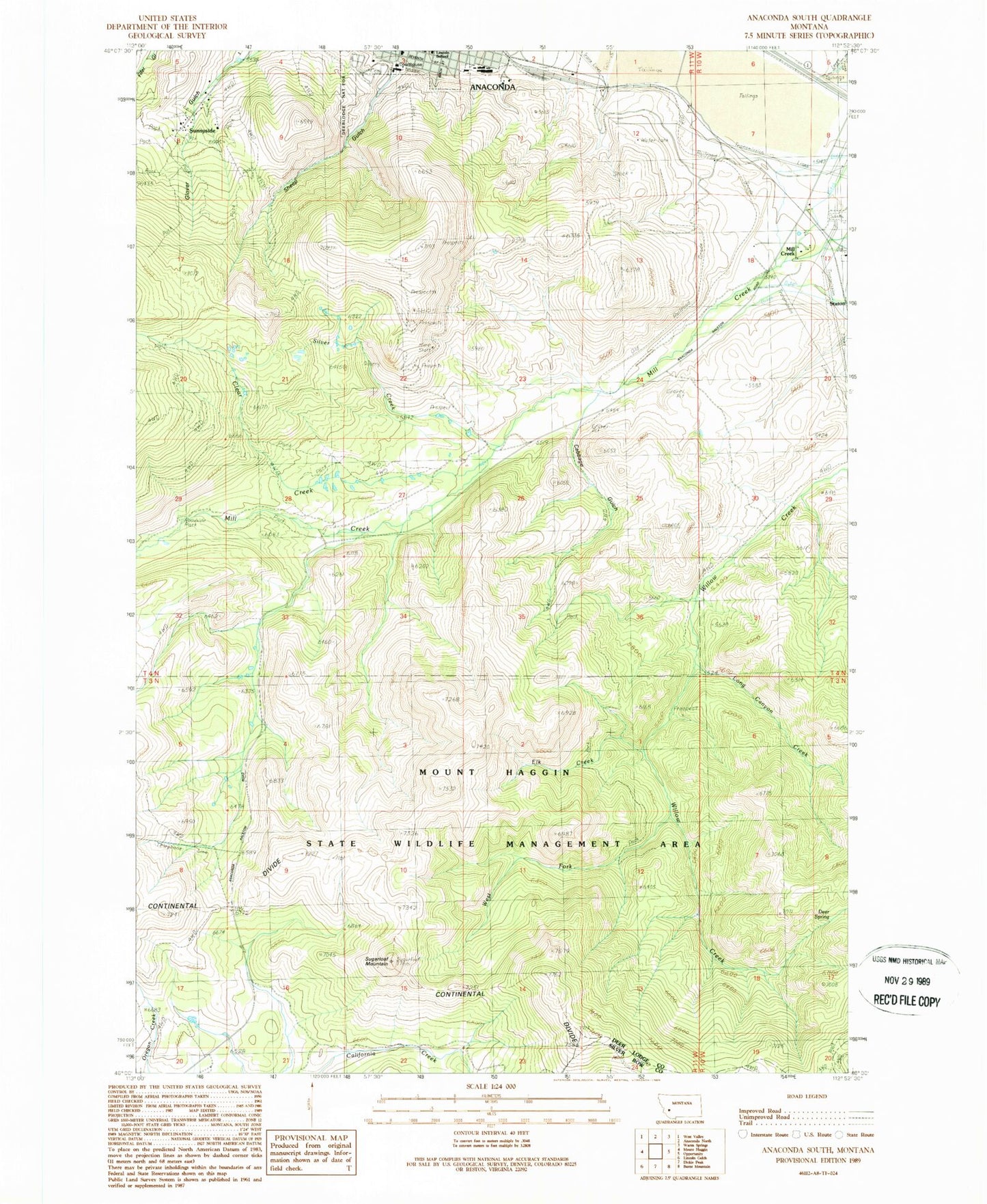 Classic USGS Anaconda South Montana 7.5'x7.5' Topo Map Image