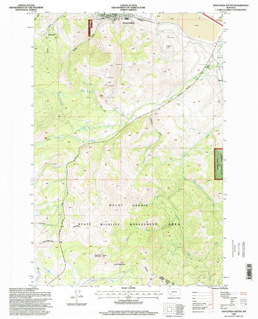Classic USGS Anaconda South Montana 7.5'x7.5' Topo Map Image