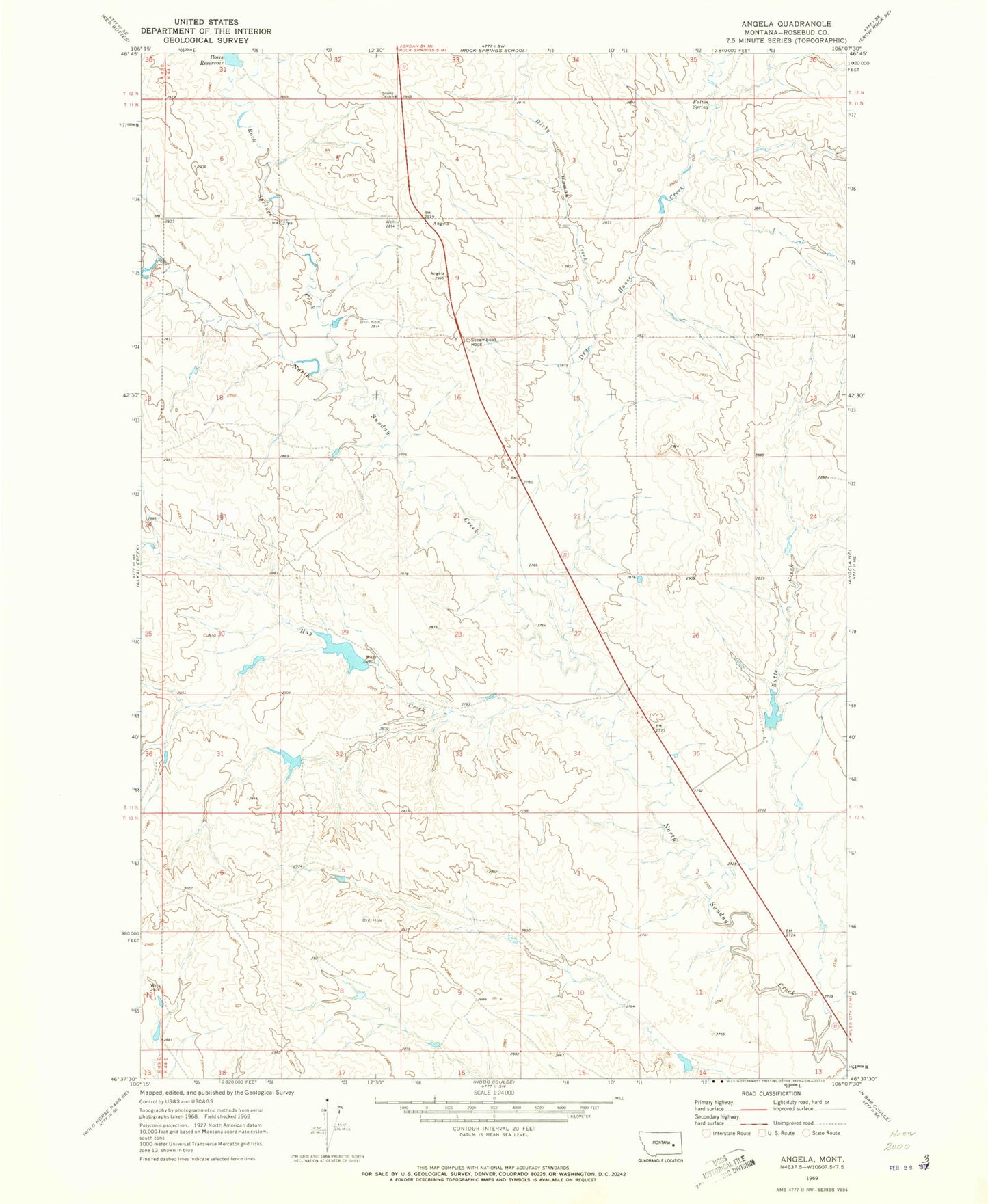 Classic USGS Angela Montana 7.5'x7.5' Topo Map Image