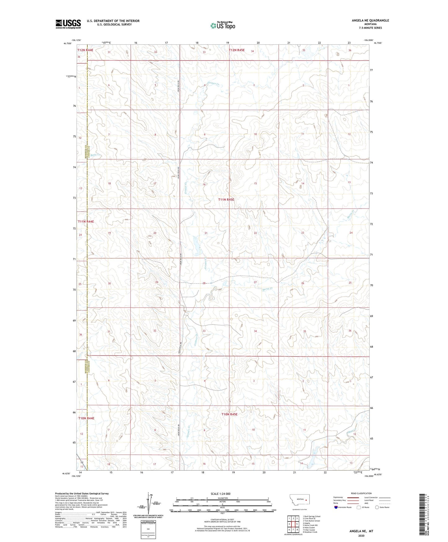 Angela NE Montana US Topo Map Image