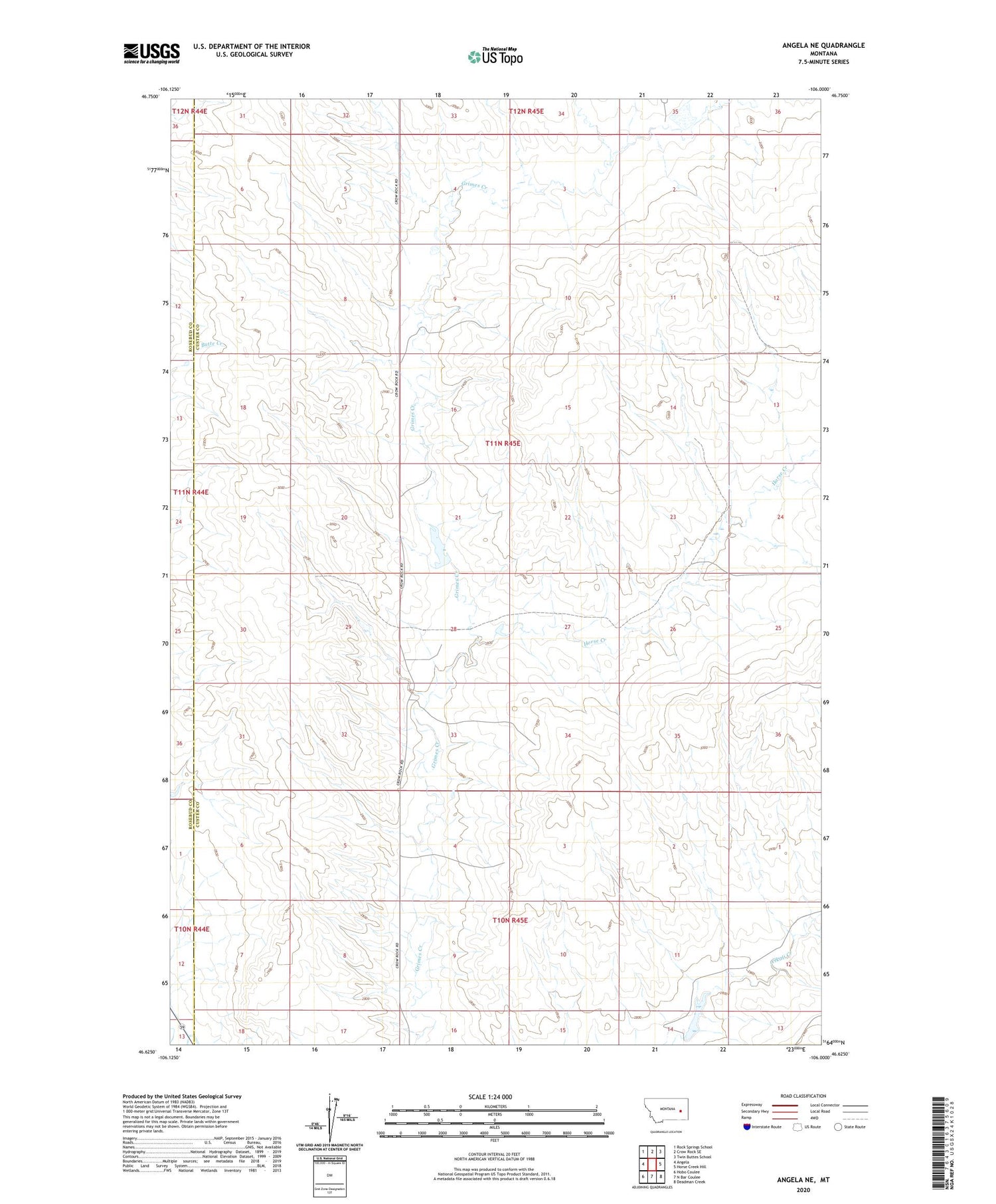 Angela NE Montana US Topo Map Image