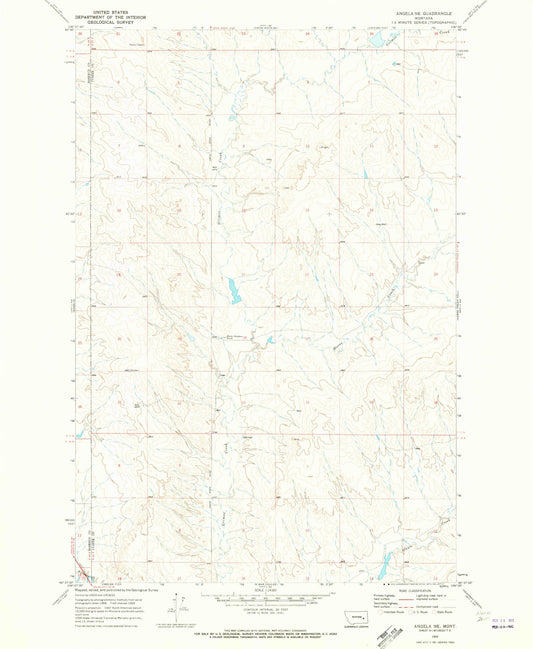 Classic USGS Angela NE Montana 7.5'x7.5' Topo Map Image