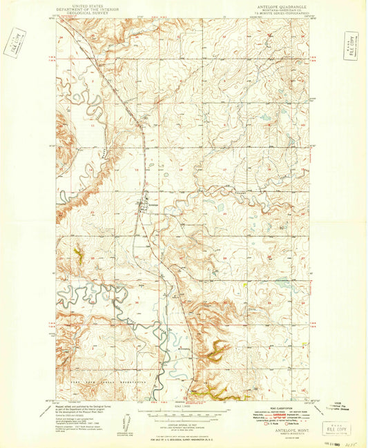 Classic USGS Antelope Montana 7.5'x7.5' Topo Map Image