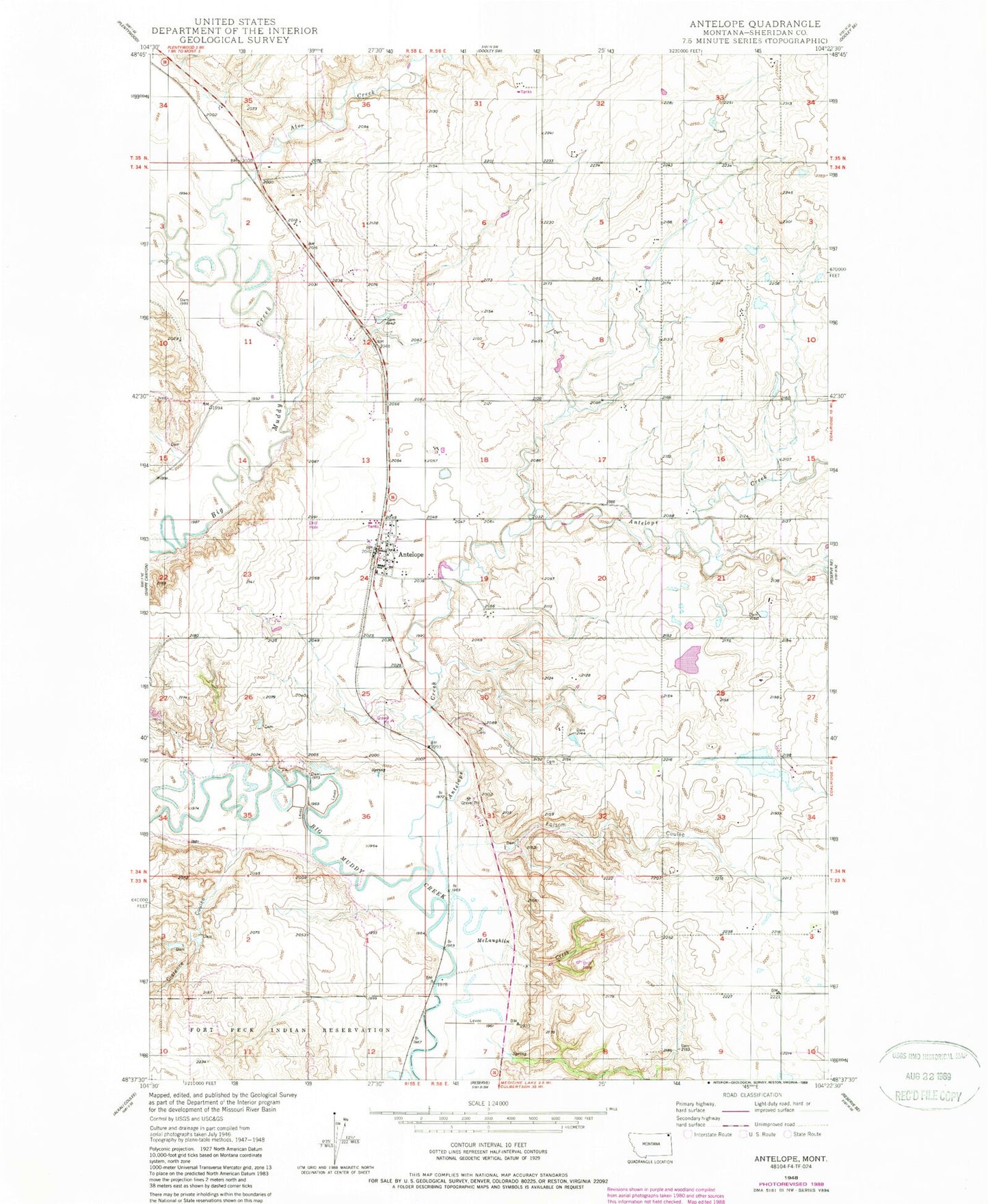 Classic USGS Antelope Montana 7.5'x7.5' Topo Map Image
