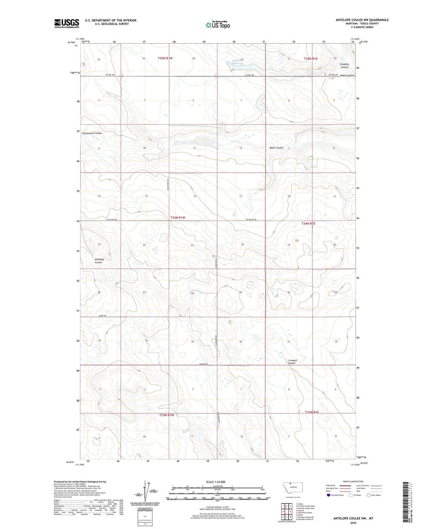 Antelope Coulee NW Montana US Topo Map Image