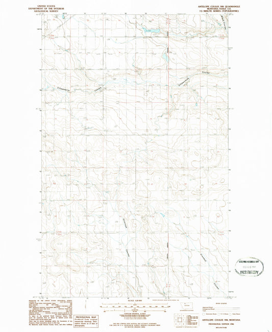 Classic USGS Antelope Coulee NW Montana 7.5'x7.5' Topo Map Image