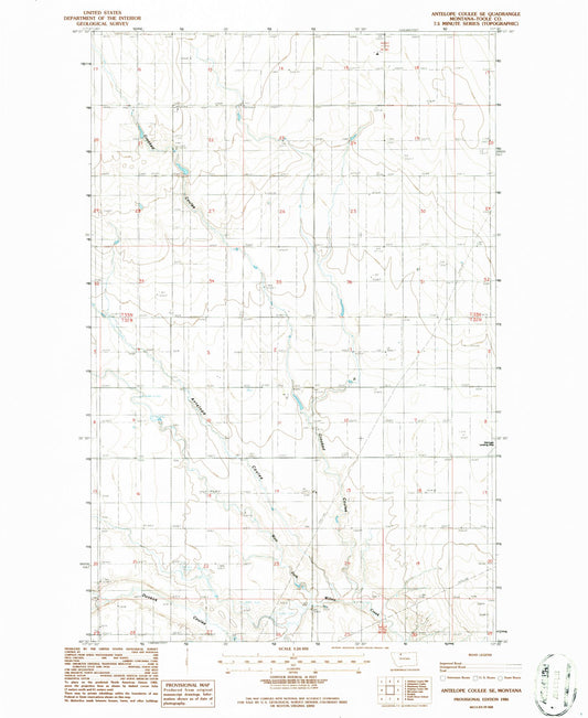 Classic USGS Antelope Coulee SE Montana 7.5'x7.5' Topo Map Image