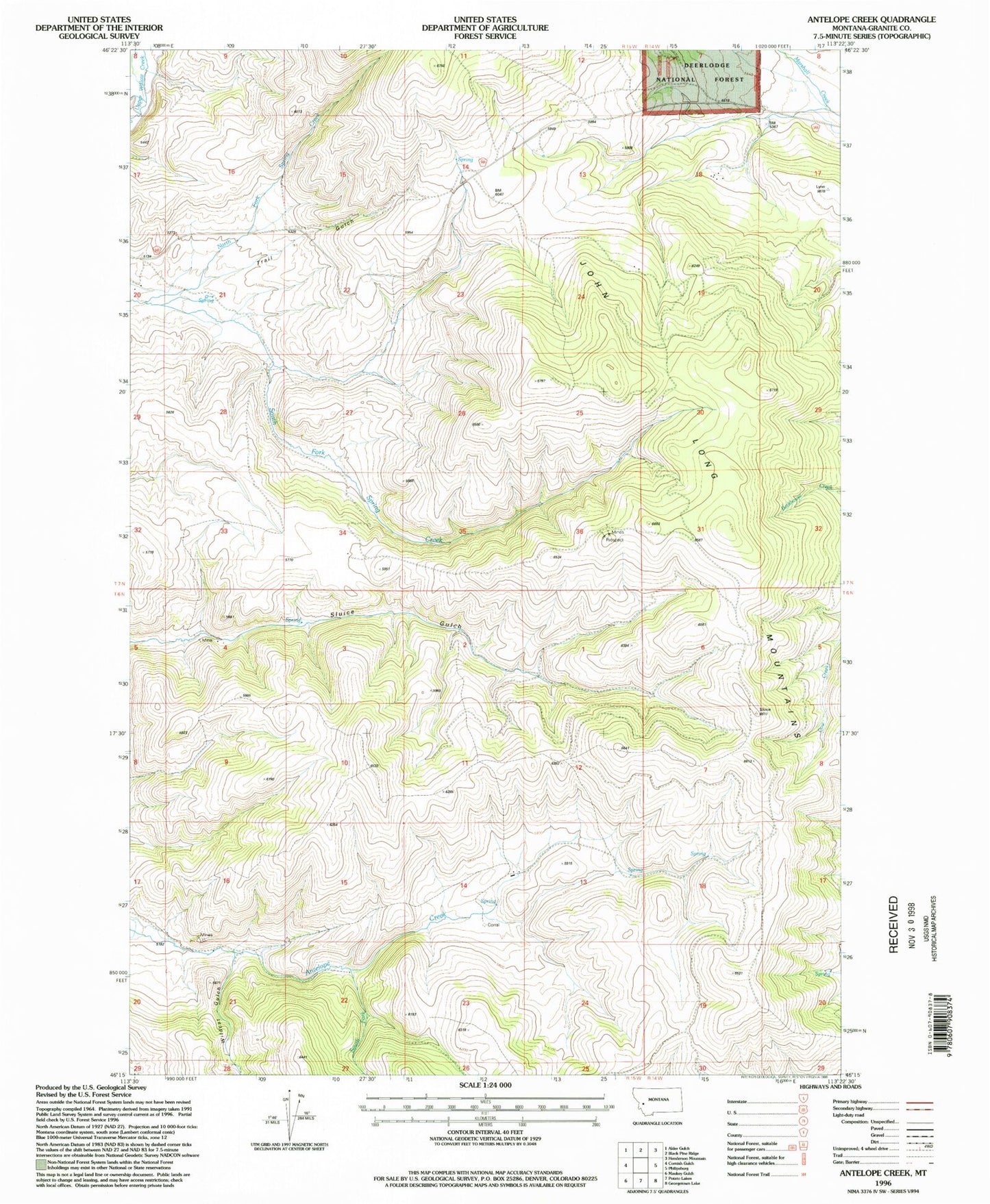 Classic USGS Antelope Creek Montana 7.5'x7.5' Topo Map Image