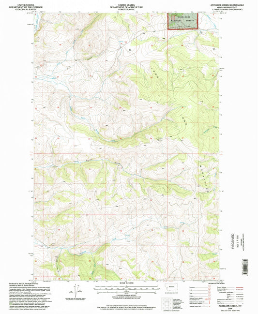Classic USGS Antelope Creek Montana 7.5'x7.5' Topo Map Image