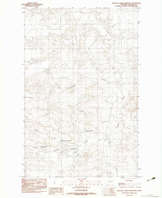 Classic USGS Antelope Creek Reservoir Montana 7.5'x7.5' Topo Map Image