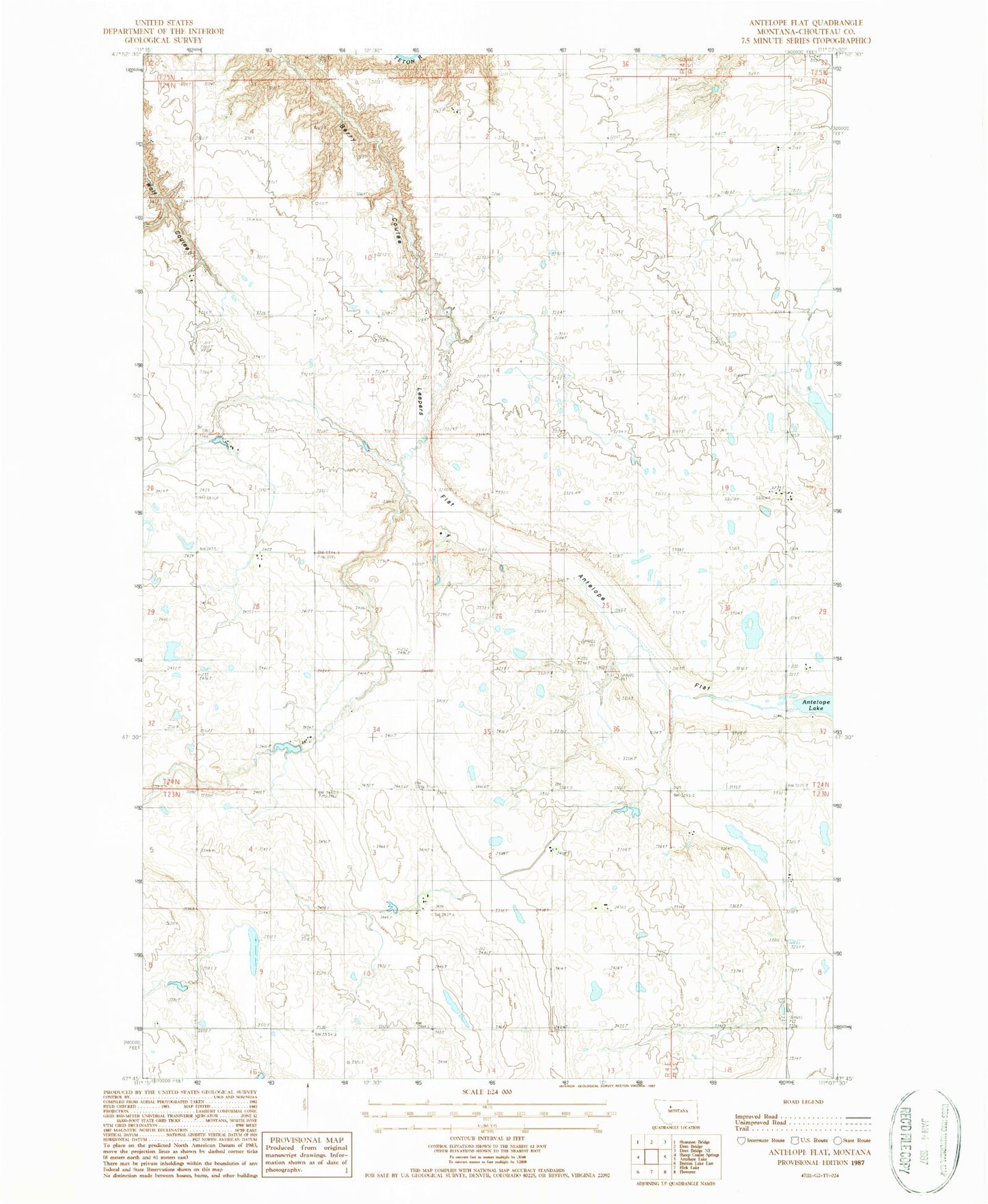 Classic USGS Antelope Flat Montana 7.5'x7.5' Topo Map Image