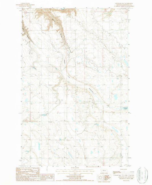 Classic USGS Antelope Flat Montana 7.5'x7.5' Topo Map Image