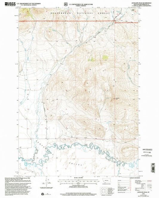 Classic USGS Antelope Peak Montana 7.5'x7.5' Topo Map Image
