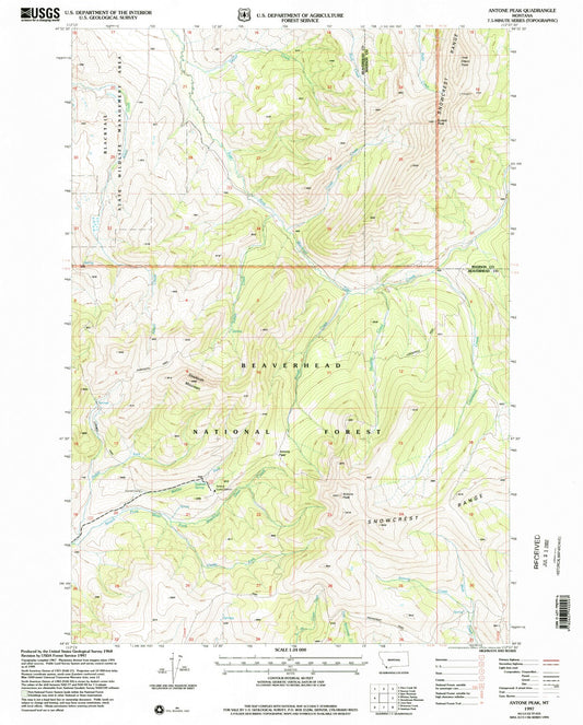 Classic USGS Antone Peak Montana 7.5'x7.5' Topo Map Image