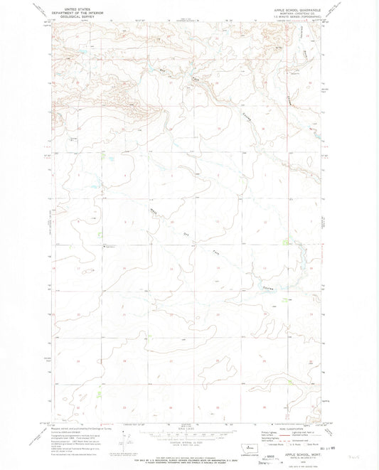 Classic USGS Apple School Montana 7.5'x7.5' Topo Map Image