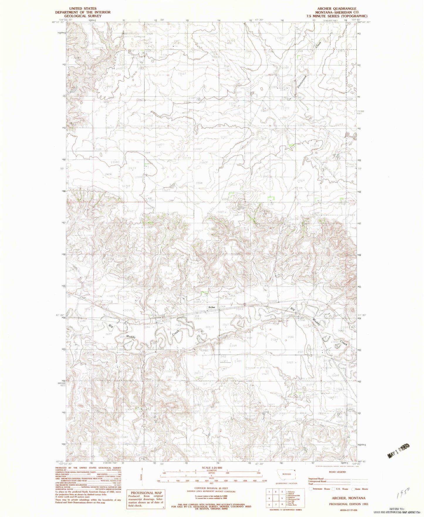 Classic USGS Archer Montana 7.5'x7.5' Topo Map Image