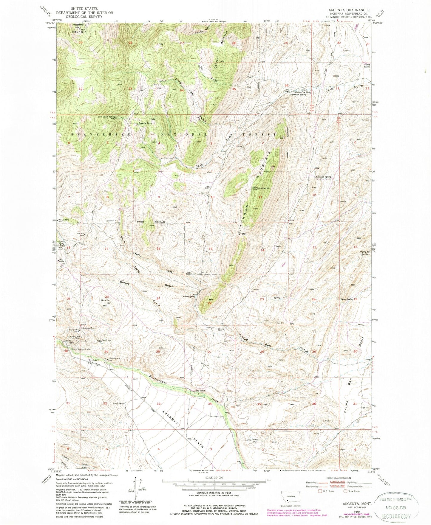 Classic USGS Argenta Montana 7.5'x7.5' Topo Map Image