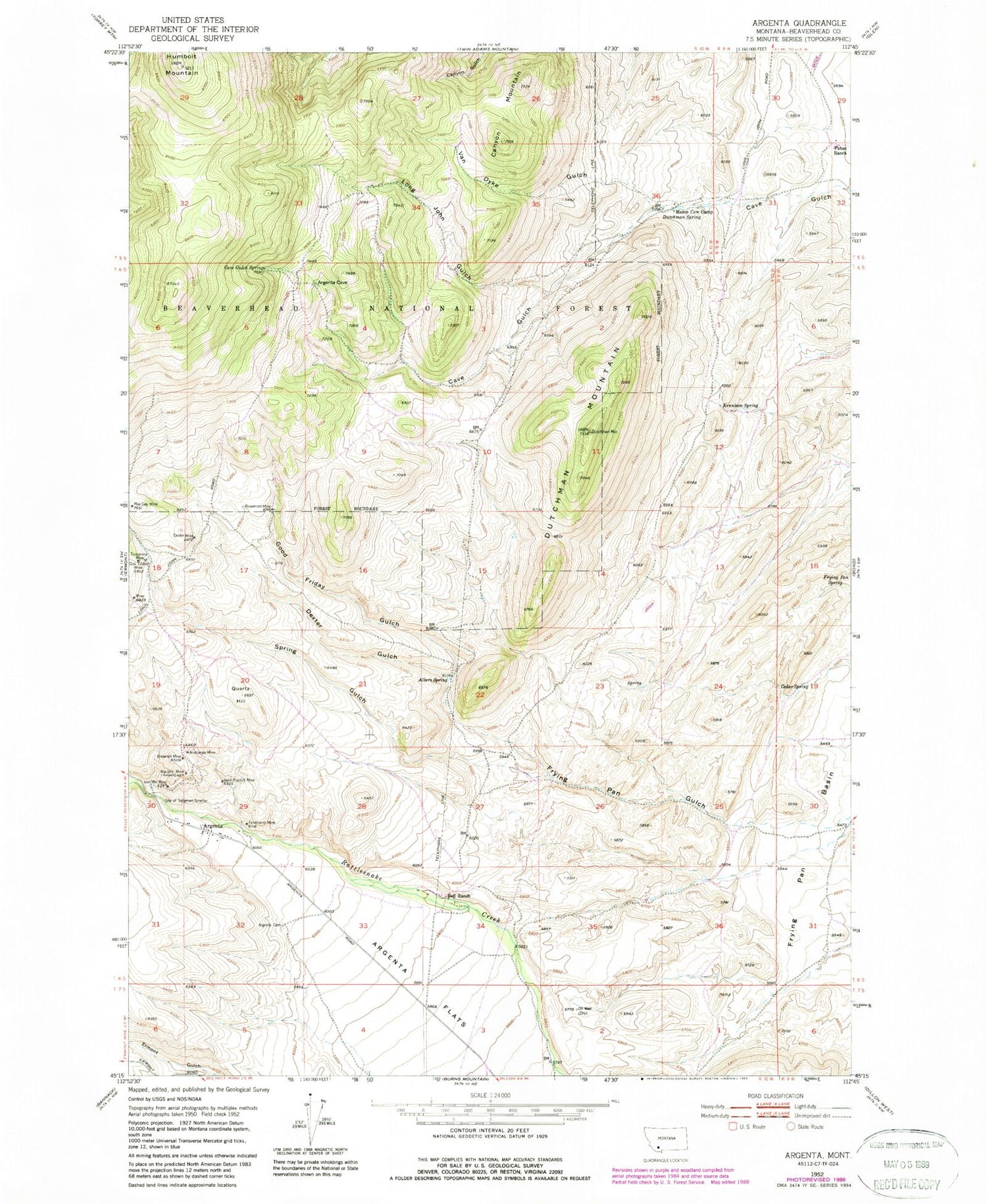 Classic USGS Argenta Montana 7.5'x7.5' Topo Map Image