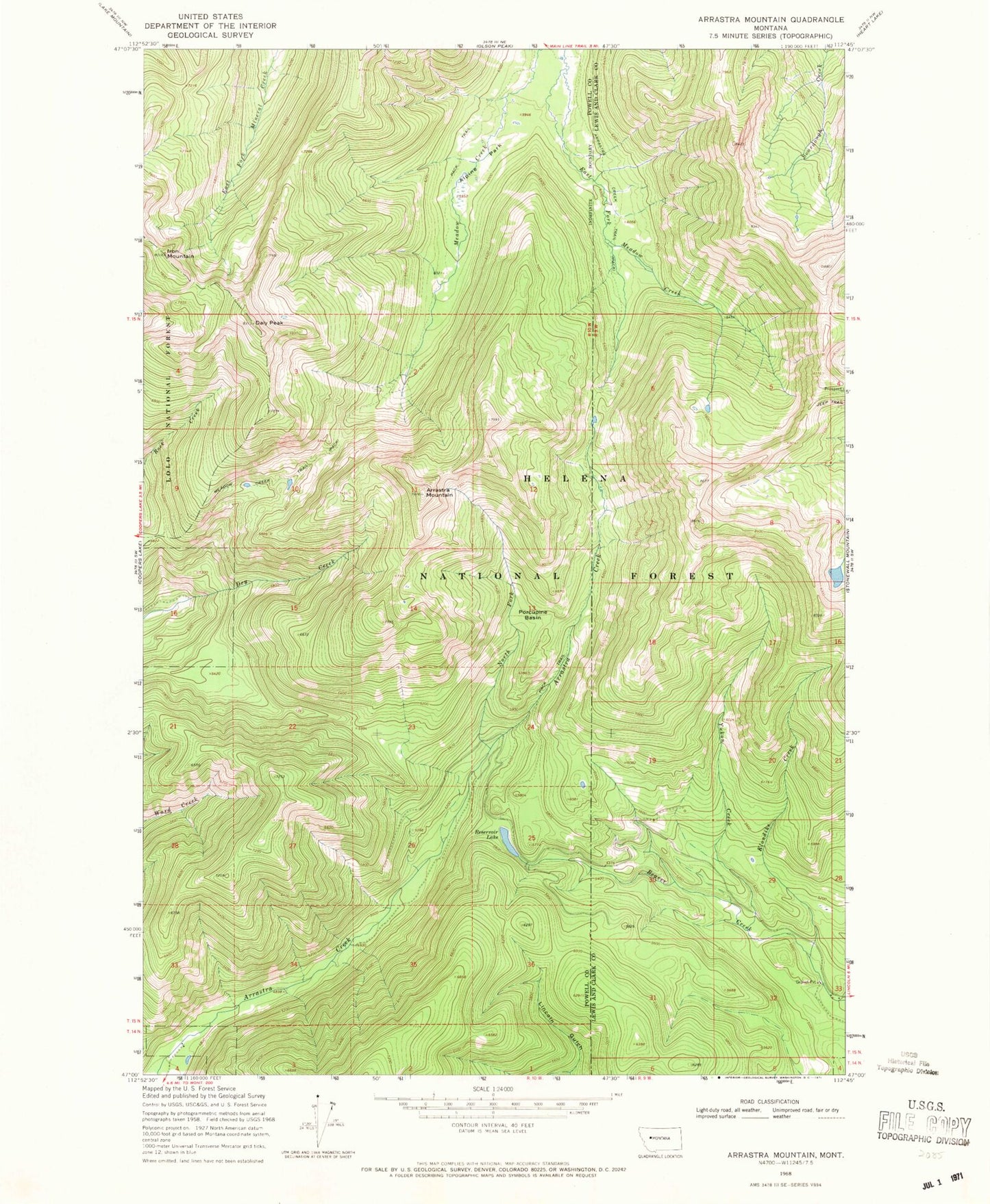 Classic USGS Arrastra Mountain Montana 7.5'x7.5' Topo Map Image