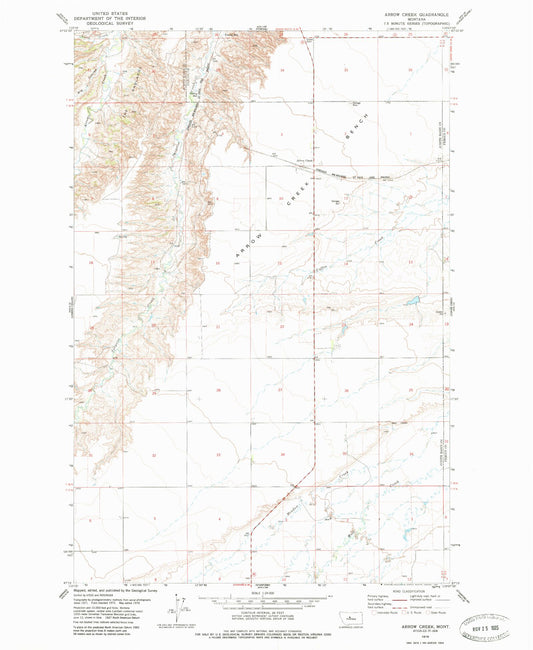 Classic USGS Arrow Creek Montana 7.5'x7.5' Topo Map Image