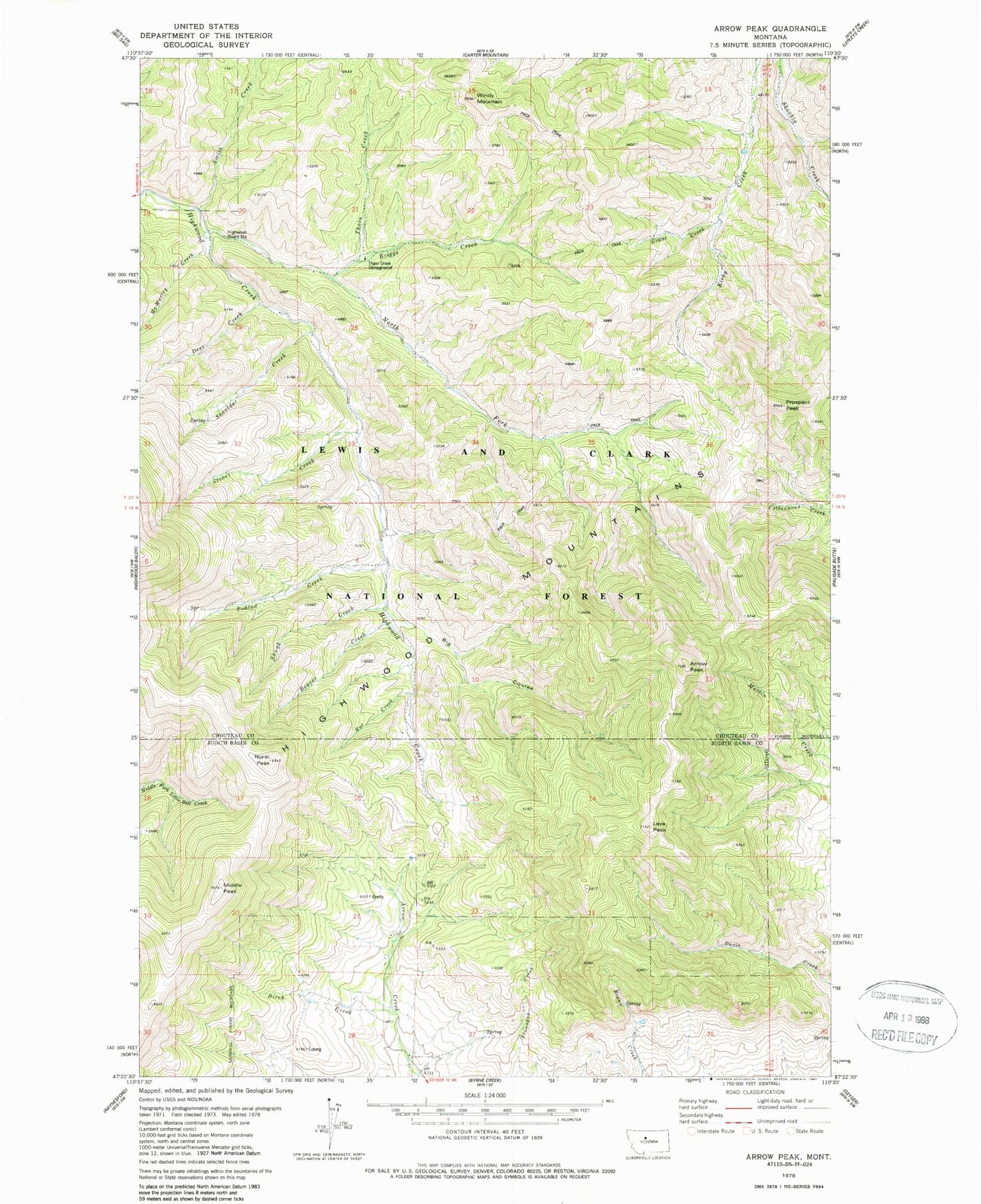Classic USGS Arrow Peak Montana 7.5'x7.5' Topo Map Image
