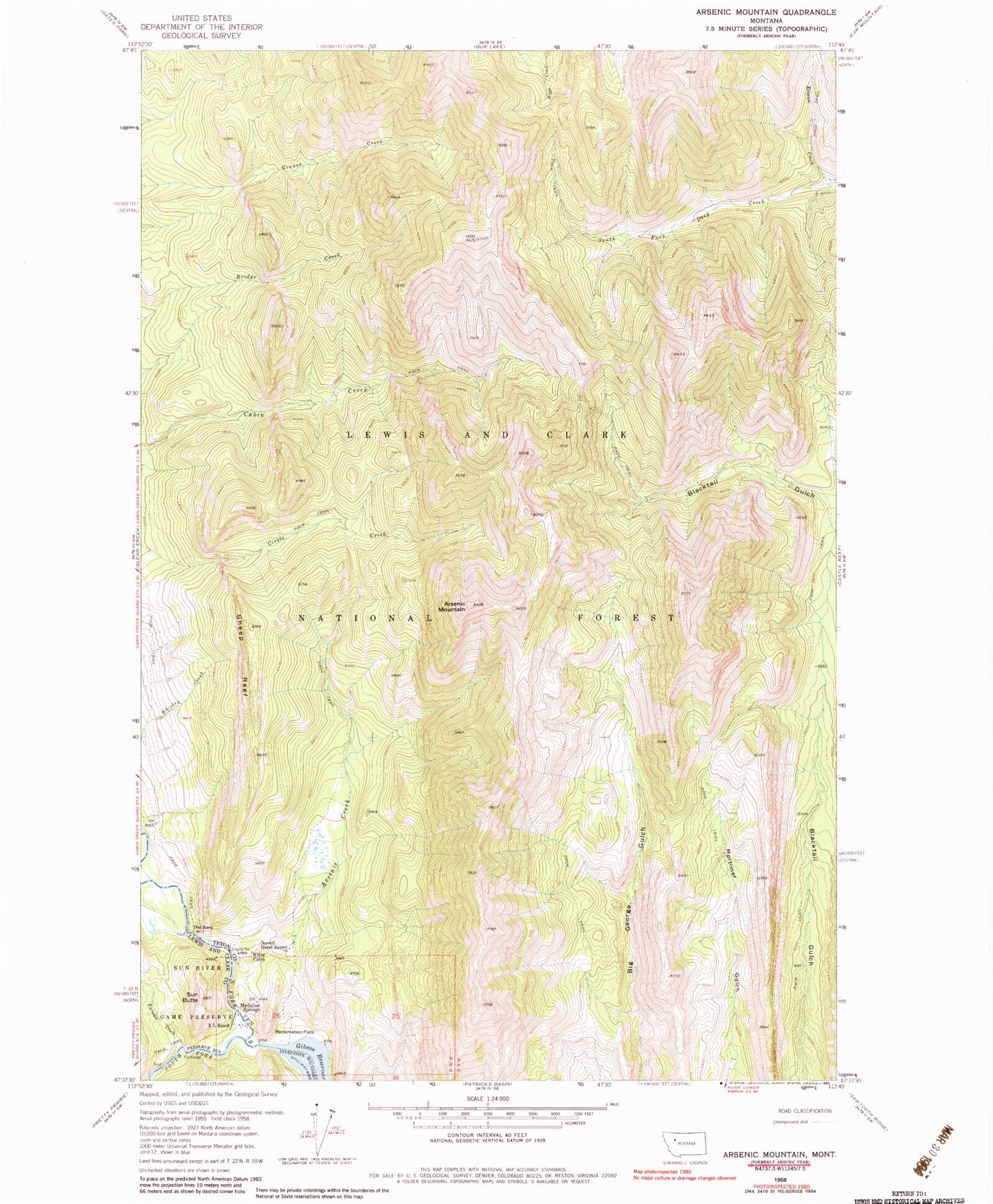 Classic USGS Arsenic Mountain Montana 7.5'x7.5' Topo Map Image