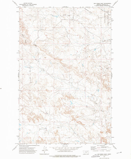 Classic USGS Ash Creek West Montana 7.5'x7.5' Topo Map Image