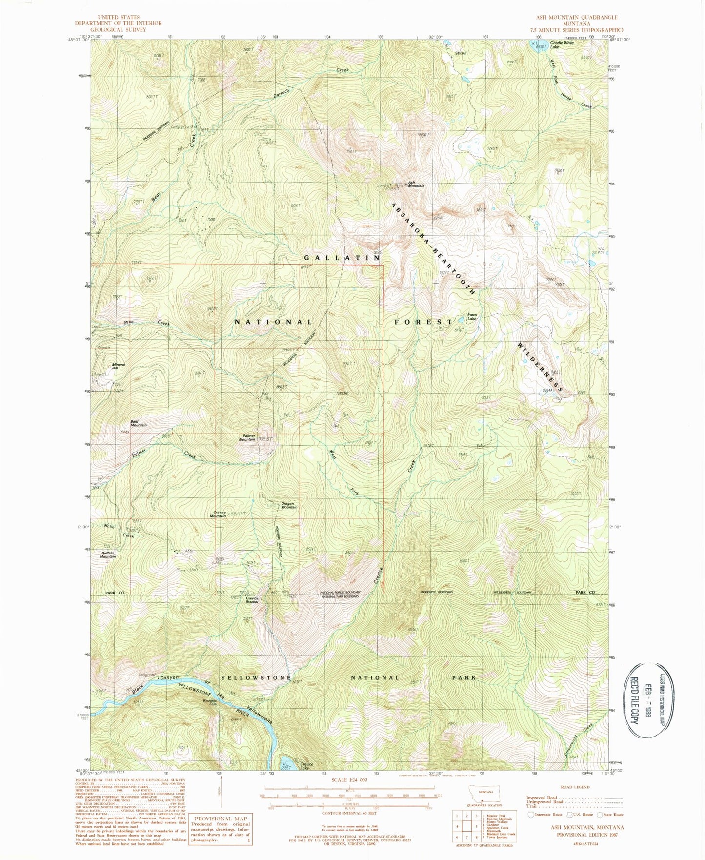 Classic USGS Ash Mountain Montana 7.5'x7.5' Topo Map Image