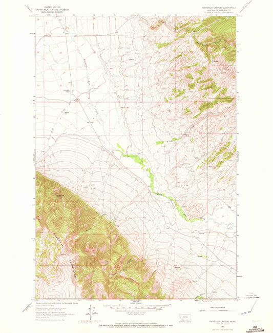 Classic USGS Ashbough Canyon Montana 7.5'x7.5' Topo Map Image