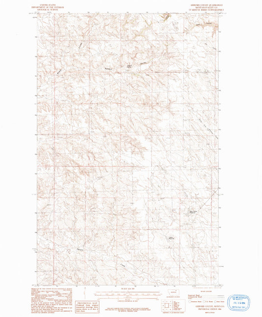 Classic USGS Ashford Coulee Montana 7.5'x7.5' Topo Map Image