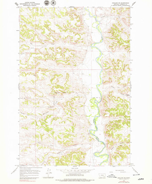 Classic USGS Ashland NE Montana 7.5'x7.5' Topo Map Image