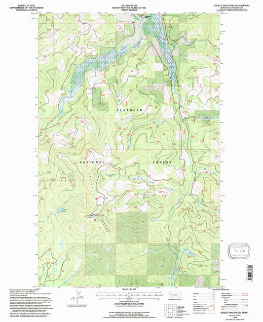 Classic USGS Ashley Mountain Montana 7.5'x7.5' Topo Map Image