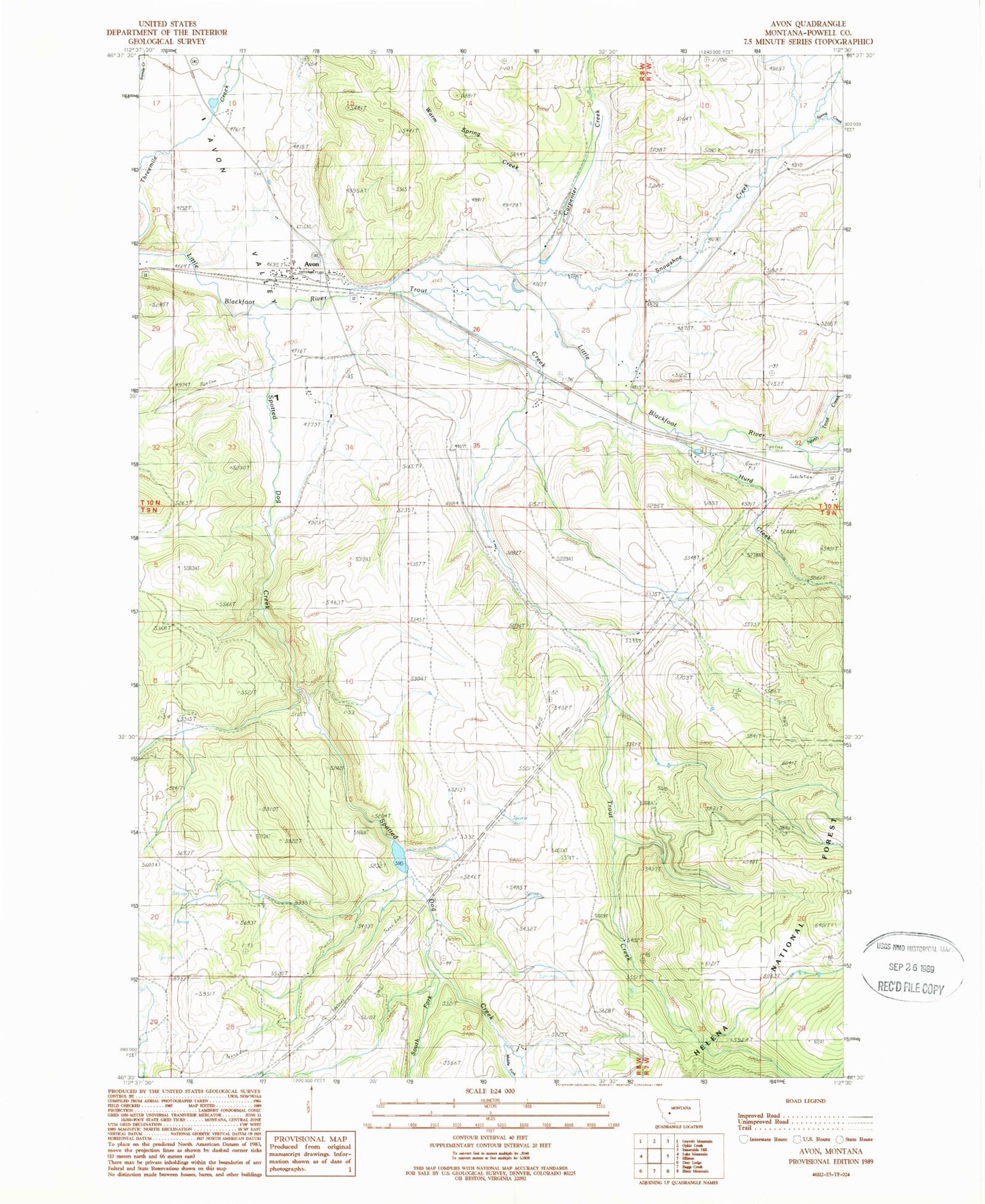 Classic USGS Avon Montana 7.5'x7.5' Topo Map Image