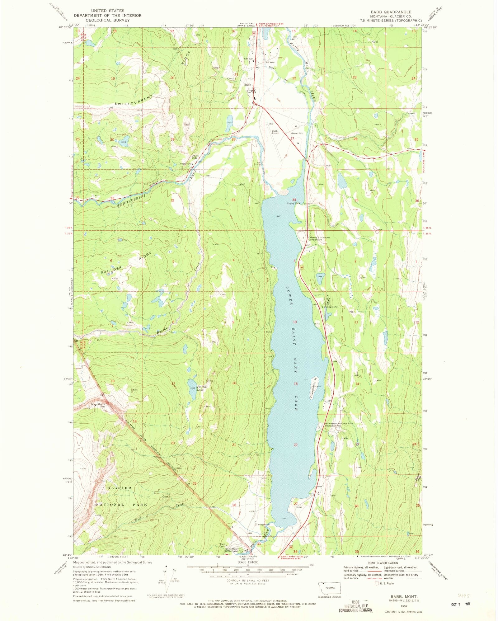 Classic USGS Babb Montana 7.5'x7.5' Topo Map – MyTopo Map Store