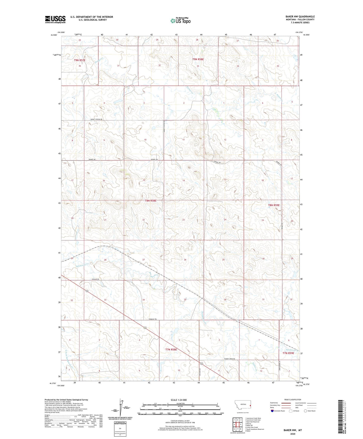Baker NW Montana US Topo Map Image