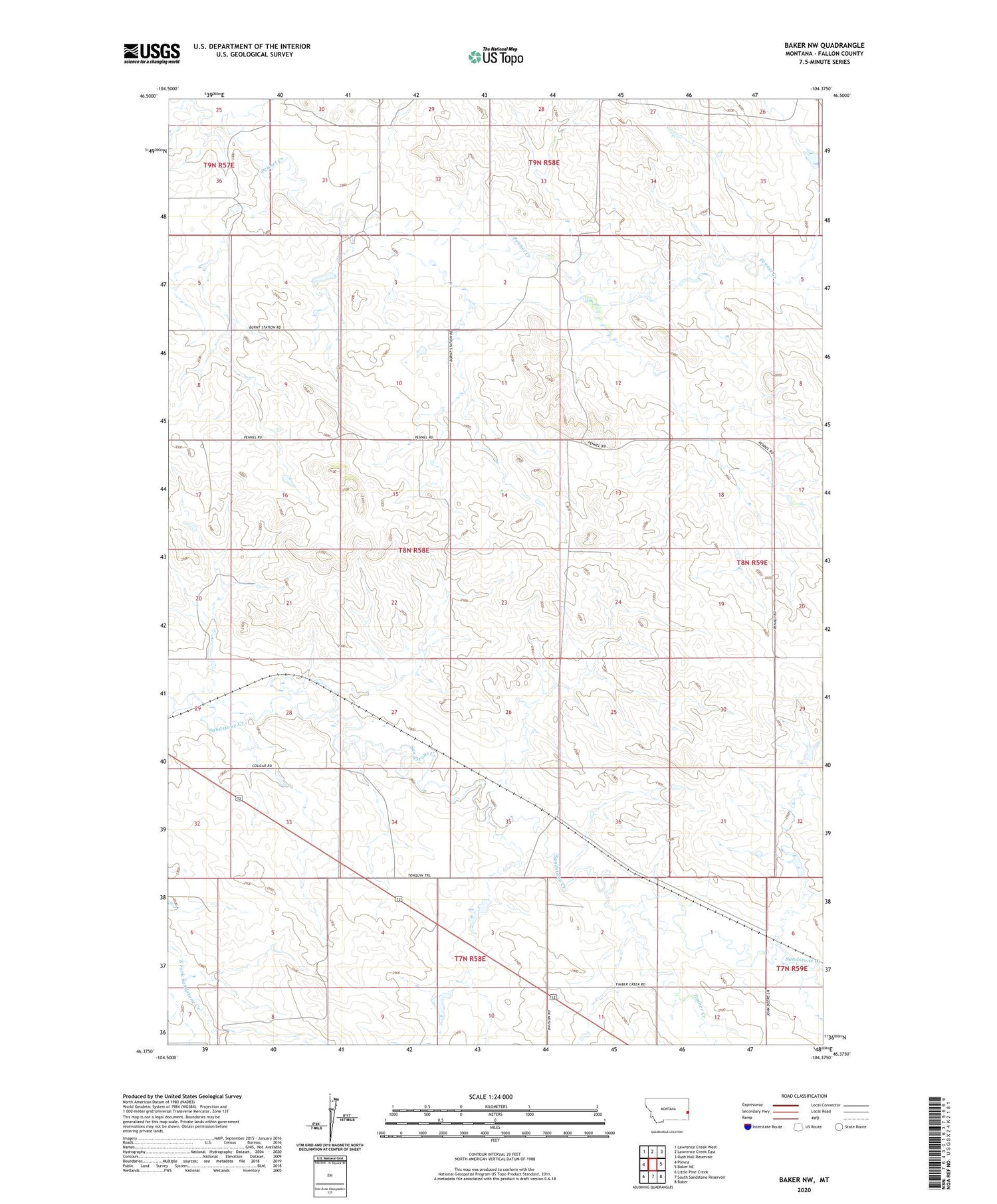 Baker NW Montana US Topo Map Image