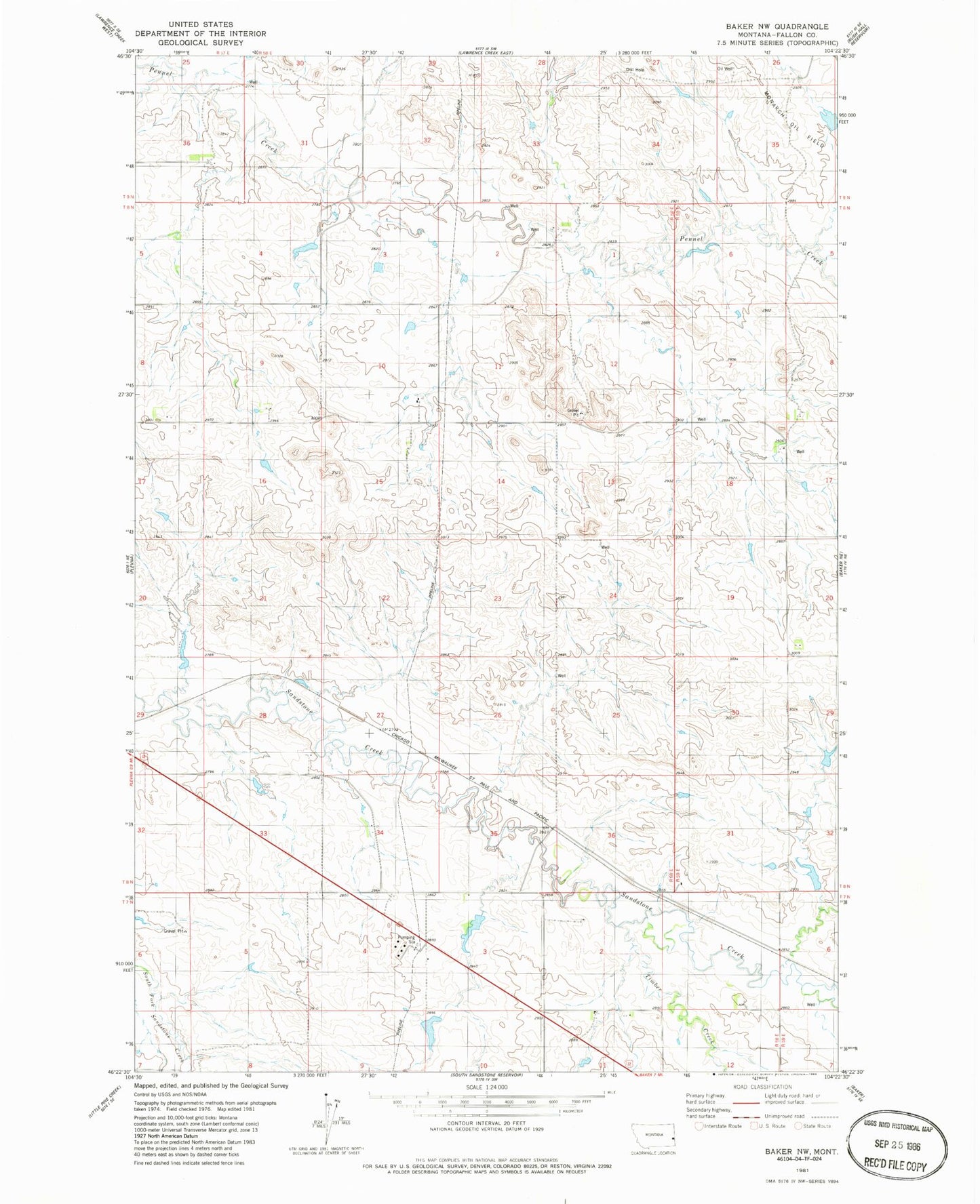 Classic USGS Baker NW Montana 7.5'x7.5' Topo Map Image