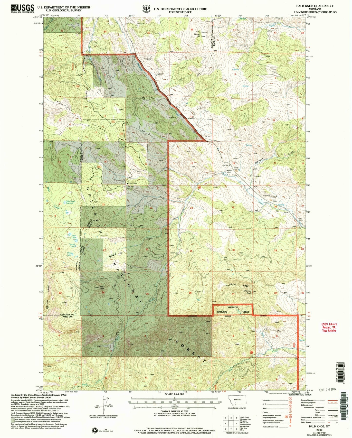 Classic USGS Bald Knob Montana 7.5'x7.5' Topo Map Image